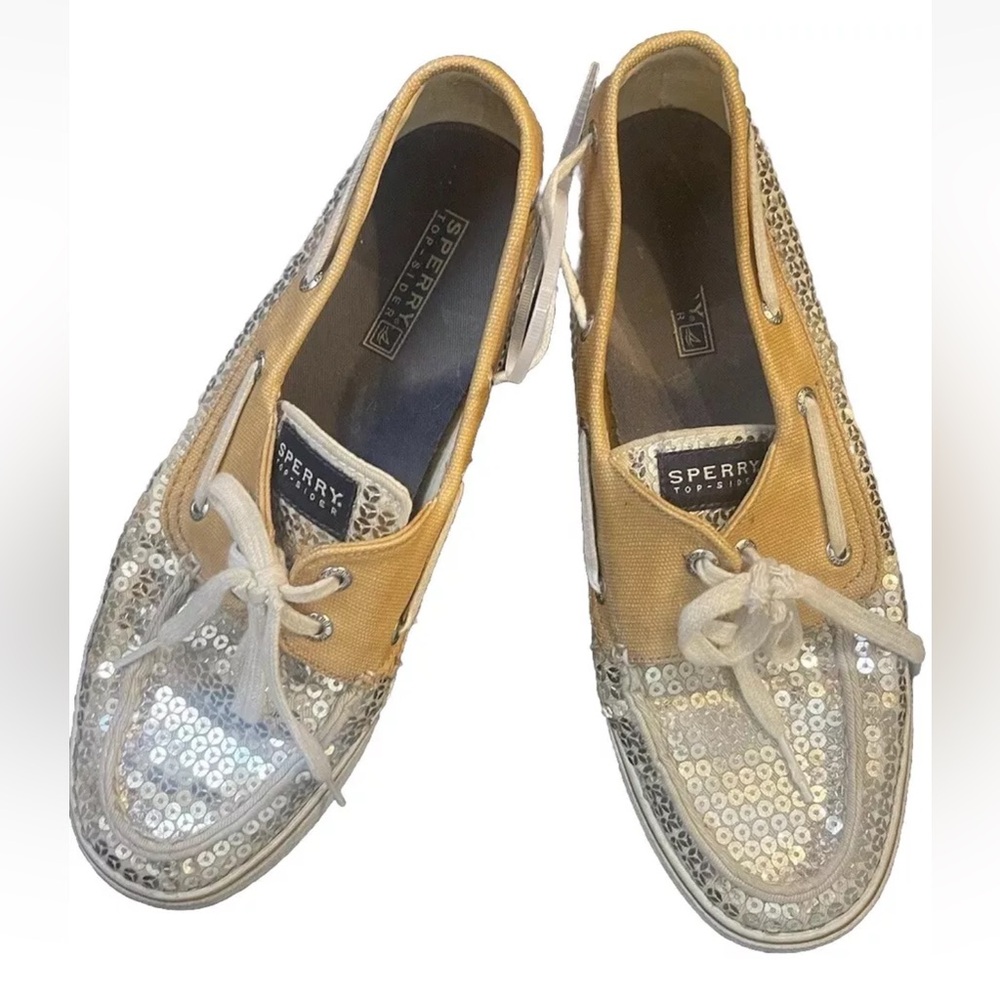 Sperry Top - Sider Gold Sequin Tan Boat Deck Shoes Womens Size 7 M